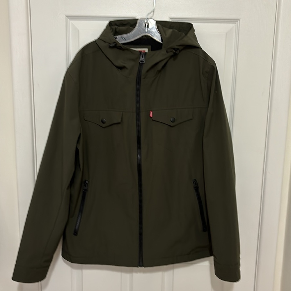 Levi's Men's Artic Cloth Filled Performance Hooded Olive Green Rain Jacket